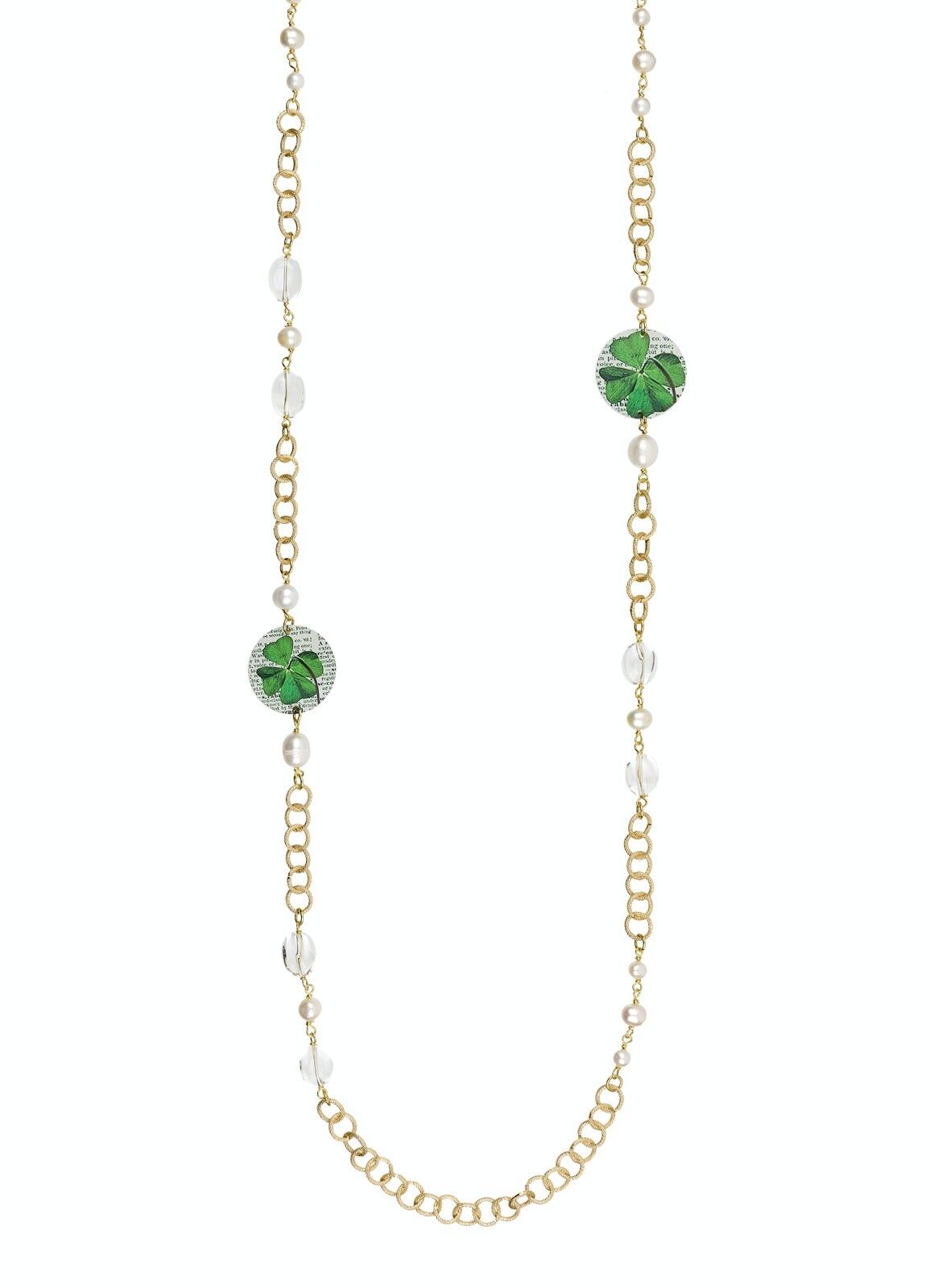 Celebra la primavera con gioielli ispirati ai fiori. Collana Lunga Donna The Circle Piccolo Quadrifoglio Fondo Chiaro Made in Italy