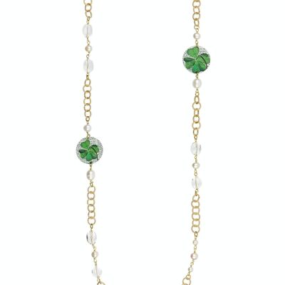 Celebrate spring with flower-inspired jewelry. The Circle Women's Long Necklace Small Four-Leaf Clover Light Background Made in Italy