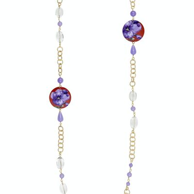 Celebrate spring with flower-inspired jewelry. The Circle Classic Women's Long Necklace Lilac Flower Red Background Made in Italy