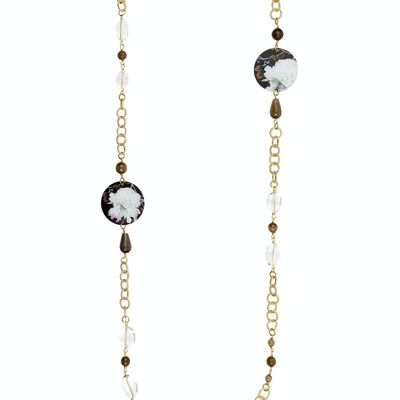 Celebrate spring with flower-inspired jewelry. The Circle Classic Women's Long Necklace White Flower Brown Background Made in Italy