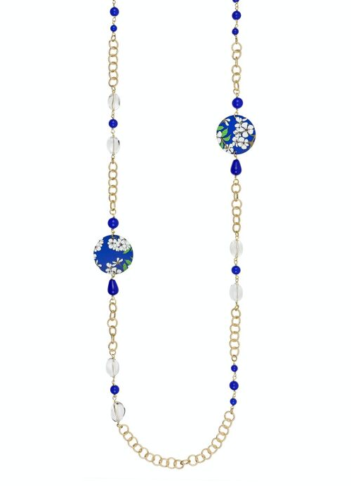 Celebra la primavera con gioielli ispirati ai fiori. Collana Lunga Donna The Circle Classico Fiori Bianchi Fondo Blu Made in Italy