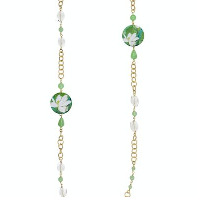 Celebre la primavera con joyas inspiradas en flores. Collar Largo de Mujer The Circle Classic Flor Blanca Fondo Verde Made in Italy