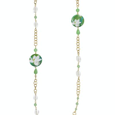 Celebra la primavera con gioielli ispirati ai fiori. Collana Lunga Donna The Circle Classico Fiore Bianco Fondo Verde Made in Italy