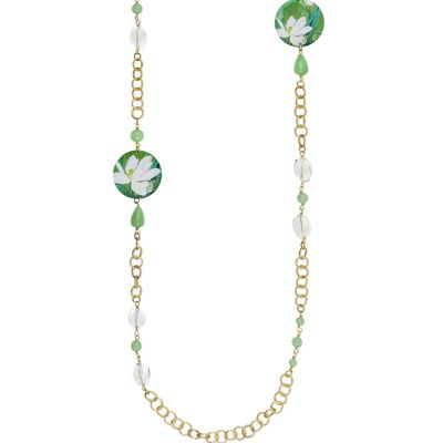Celebra la primavera con gioielli ispirati ai fiori. Collana Lunga Donna The Circle Classico Fiore Bianco Fondo Verde Made in Italy