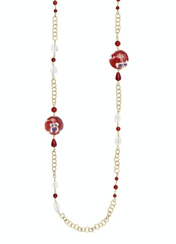 Célébrez le printemps avec des bijoux inspirés des fleurs. Collier long pour femme The Circle Classic Red Pansy Fabriqué en Italie