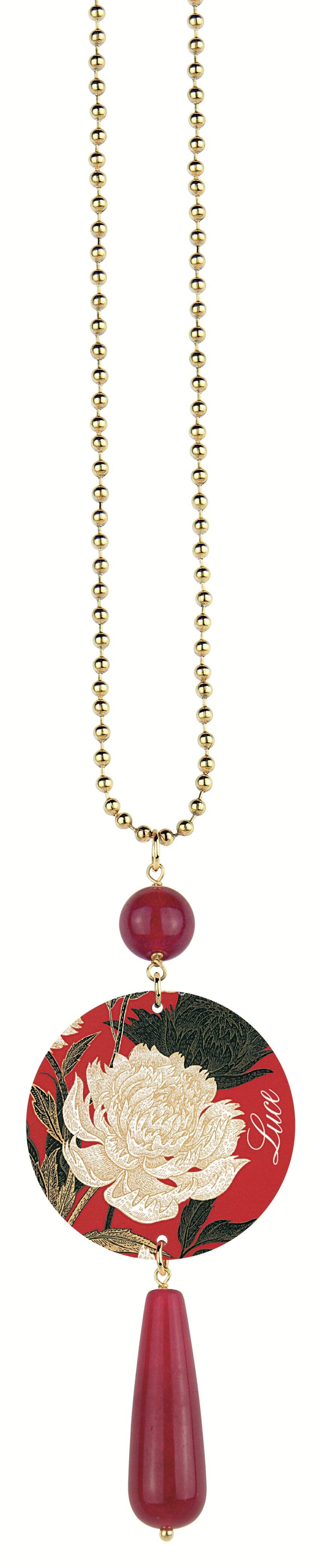 Celebra la primavera con gioielli ispirati ai fiori. Collana Donna The Circle Classico Fiore Bianco Fondo Rosso Luce Made in Italy