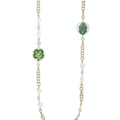 Celebrate spring with nature-inspired jewelry. The Circle Women's Long Necklace Classic Jewel Four-leaf Clover and Frog Made in Italy