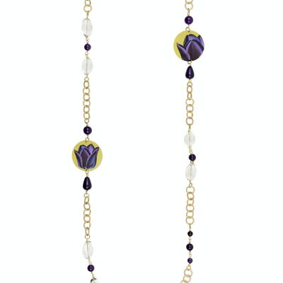Celebrate spring with flower-inspired jewelry. The Circle Classic Women's Long Necklace Purple Flower Yellow Background Made in Italy