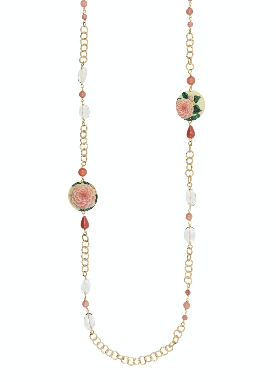 Celebra la primavera con gioielli ispirati ai fiori. Collana Lunga Donna The Circle Classico Fiore Rosa Fondo Chiaro Made in Italy