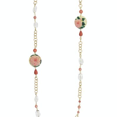 Celebre la primavera con joyas inspiradas en flores. Collar Largo de Mujer The Circle Classic Flor Rosa Fondo Claro Made in Italy