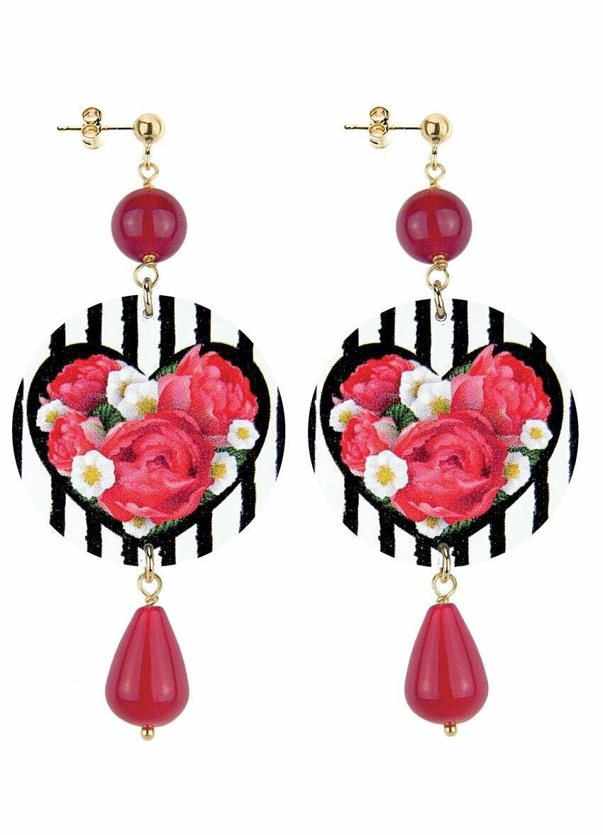 Celebrate spring with flower-inspired jewelry. The Circle Women's Earrings Classic Black and White Striped Heart Made in Italy