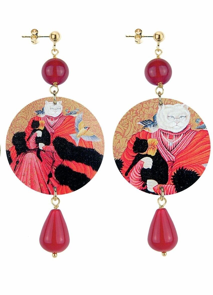 Gioielli per chi ama gli animali. Orecchini Donna The Circle Classico Gatto e Pietre Rubino. Made in Italy