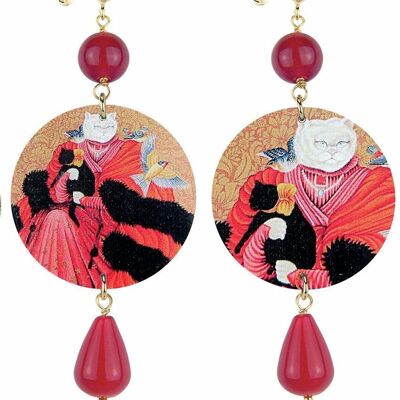 Jewelry for animal lovers. The Classic Circle Woman Earrings Cat and Ruby Stones. Made in Italy