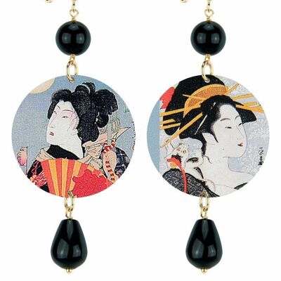 Die klassischen schwarzen Geisha-Ohrringe für Damen Hergestellt in Italien