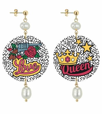 Boucles d'oreilles The Circle Classic Love and Queen pour femme. Fabriqué en Italie