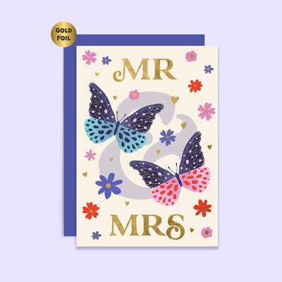 Carte de mariage Mr & Mrs | Cartes de mariage | Cartes de feuille d'or