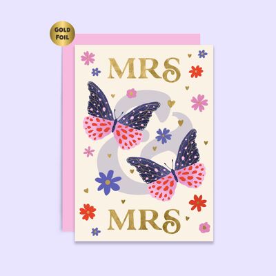 Biglietto di nozze Mrs & Mrs | Carte in lamina d'oro | Stesso sesso