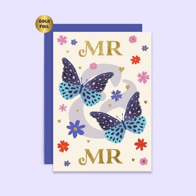 Carte de mariage Mr & Mr | Cartes de feuille d'or | Même sexe