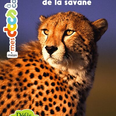 Libro documentario con figurine - Gli animali della savana - Collezione "My docs to stick" Junior Nature Challenges