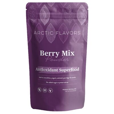 Smoothie Mix en Polvo 85g/3oz de Finlandia de Arctic Flavours - 4 súper bayas, sin azúcar ni conservantes añadidos