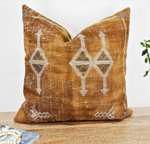 Moroccan Rug Design Embroidered Throw Cushion cover