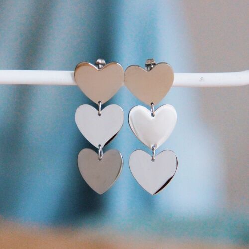 Statement earring 3 hearts – silver