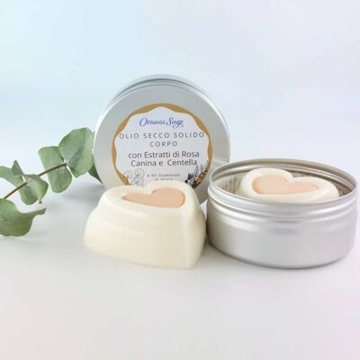 Huile Sèche Solide aux Extraits de Rose Musquée et de Centelle et aux Huiles Essentielles de Sapin, Patchouli et Mélisse