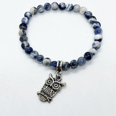 6mm sodalite bracelet and small owl pendant