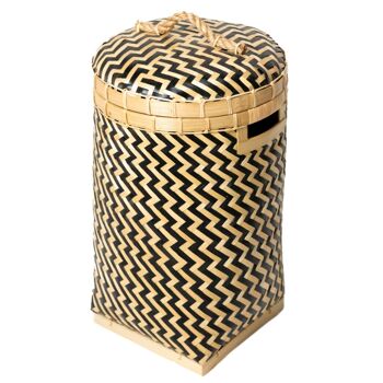 Panier panier à linge bohème rayé avec couvercle NABIRE en bambou 9
