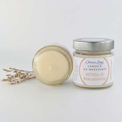 Massage candle with macadamia oil and essential oils of aromatic herbs, citrus fruits and vanilla