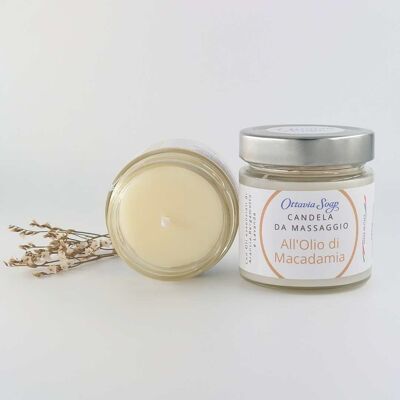 Bougie de massage à l'huile de macadamia et aux huiles essentielles d'herbes aromatiques, d'agrumes et de vanille