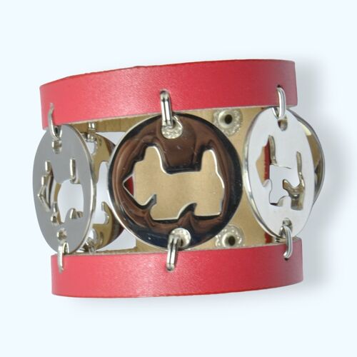 Bracelet Ornella rouge cuir et acier
