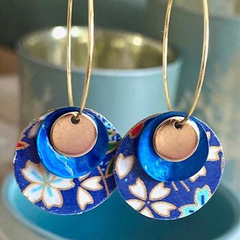 Boucles d'oreilles japonaises papier washi or demi-lune pièces uniques, cadeau original, bijou unique femme 4