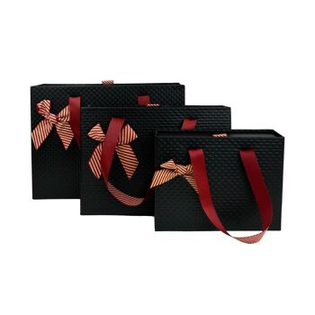 Lot de 3 coffrets cadeaux, boîte noire texturée avec nœud en satin et poignée de transport 8