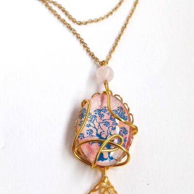 Pendentif Talisman Amoureux du Lac & perle de quartz rose.