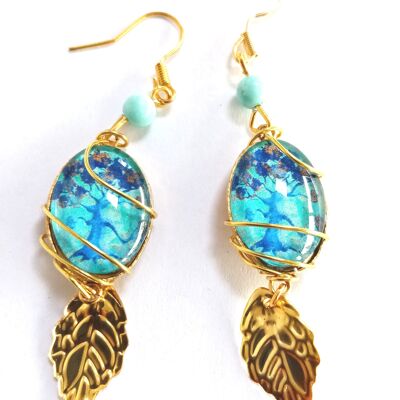 Talisman Oak Guillotin earrings & turquoise beads.