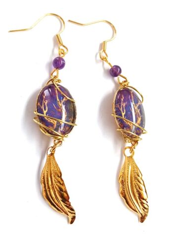 Boucles d’oreilles Talisman Arbre d’Or & perles améthyste