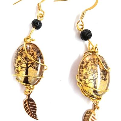 Hindrés Oak Talisman Earrings & Lava Beads.