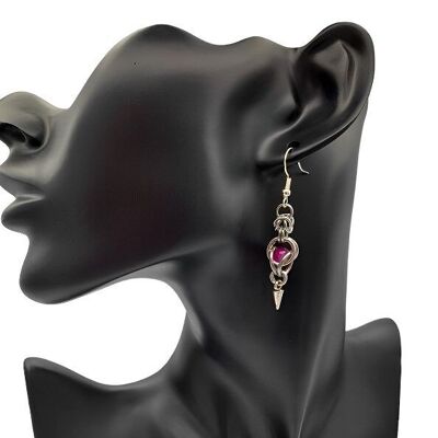 Chain Maille - Boucles d'oreilles pendantes capturées en rouge riche avec pointe