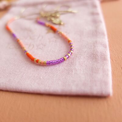 collier bohème minimaliste, perles miyuki : violet, orange et saumon
