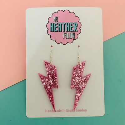 Large Pink Lightning Bolt Earrings