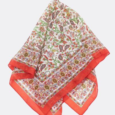 Petit foulard en soie / vrilles de fleurs - rouge / multicolore