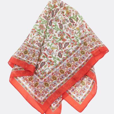 Small silk scarf / tendrils of flowers - red / multicolored