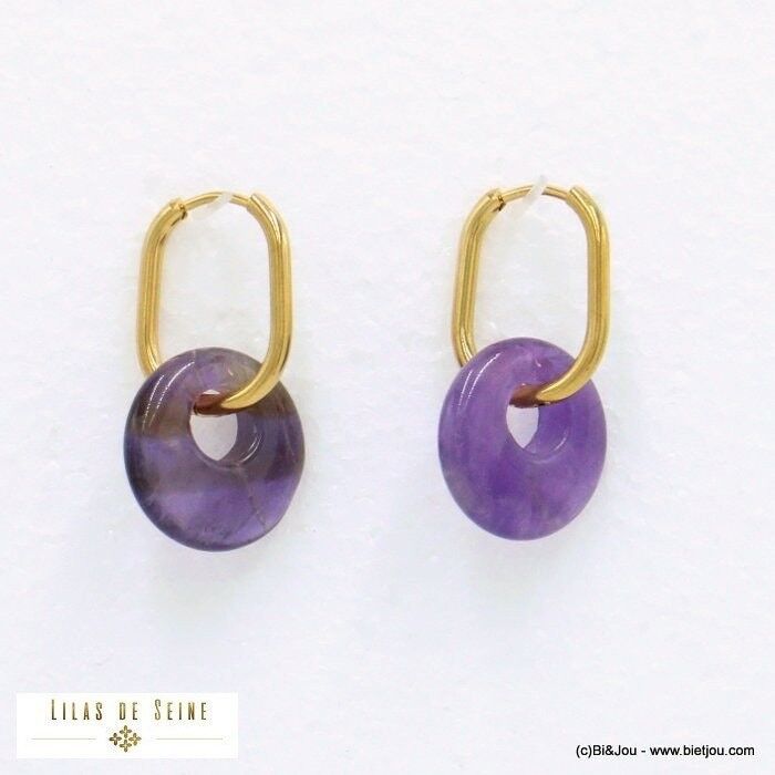 Boucles d'oreilles acier inox minimaliste pierre 0322083