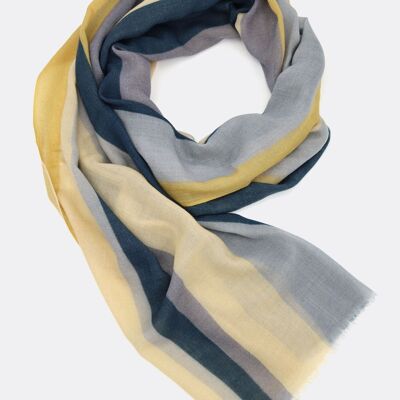 Wool scarf / Color Lines - gray / mustard