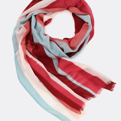Echarpe en laine / Color Lines - rouge / bleu clair