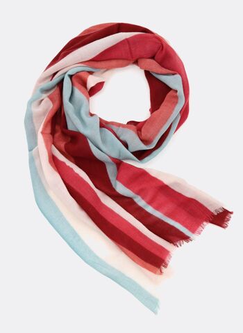 Echarpe en laine / Color Lines - rouge / bleu clair 1