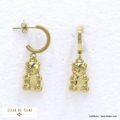 Boucles d'oreille demi-créoles acier ourson guimauve 0322084