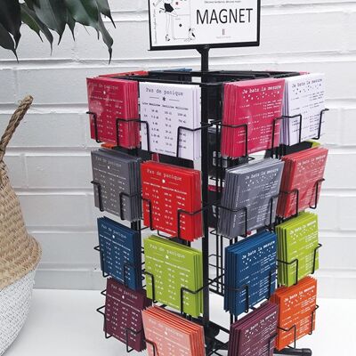 Magnet made in France: pack de 192 pièces magnets carrés  8cm/8cm sur présentoir de comptoir  tournant de 32 cases coloris noir.