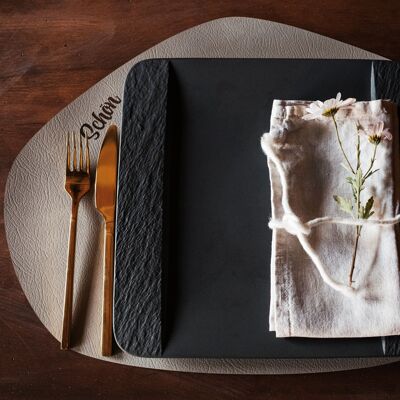 Personalized placemat duo (organic shape) in recycled leather 1/0
